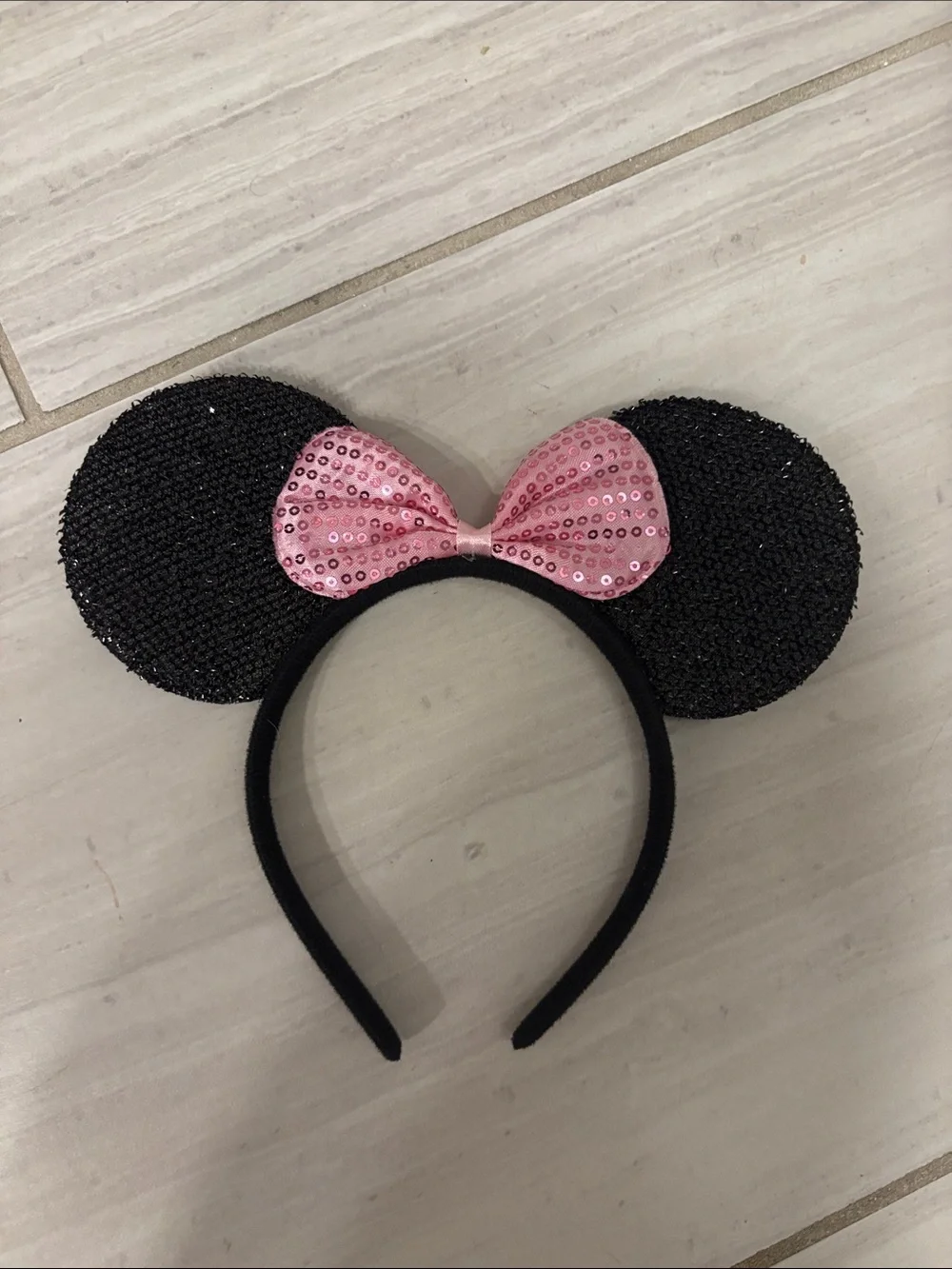 Kids Black Sequin Ear Headband with Pink Sequin Bow